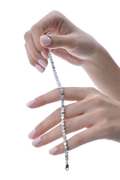 Gümüş rodyumlu zirkon taşlı modern görünümlü sevgi zinciri bileklik SGTL12854RODAJ