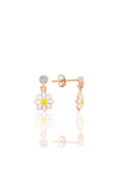 Gümüş taşlı  rose mineli papatya küpe SGTL10692ROSE