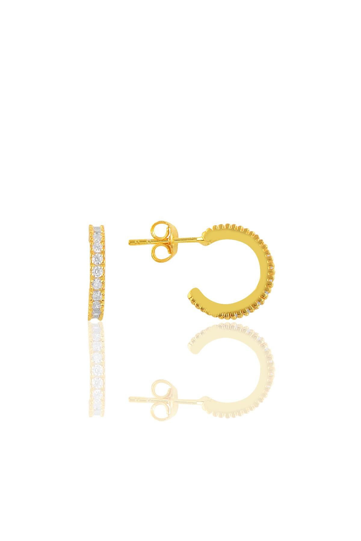 Gümüş altın yaldızlı zirkon taşlı 13 mm tamtur halka küpe SGTL10693GOLD