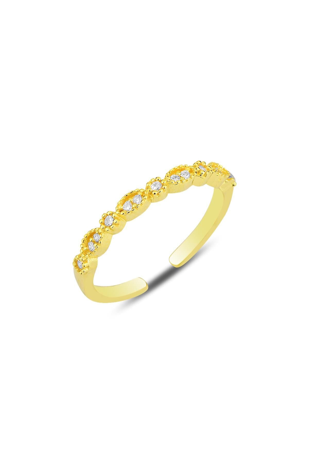 Gümüş altın yaldızlı zirkon taşlı ayarlamalı yüzük SGTL12175GOLD