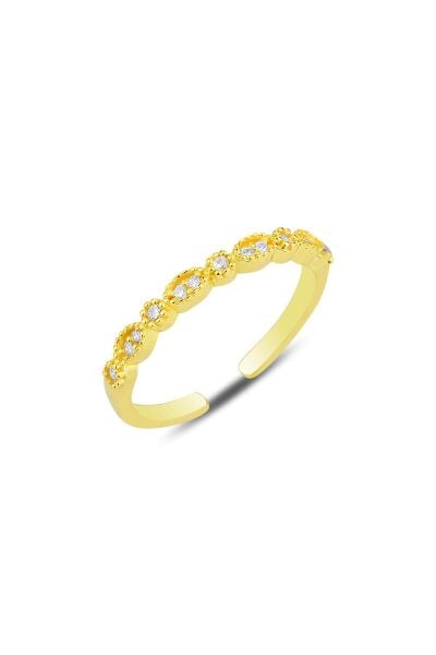 Gümüş altın yaldızlı zirkon taşlı ayarlamalı yüzük SGTL12175GOLD
