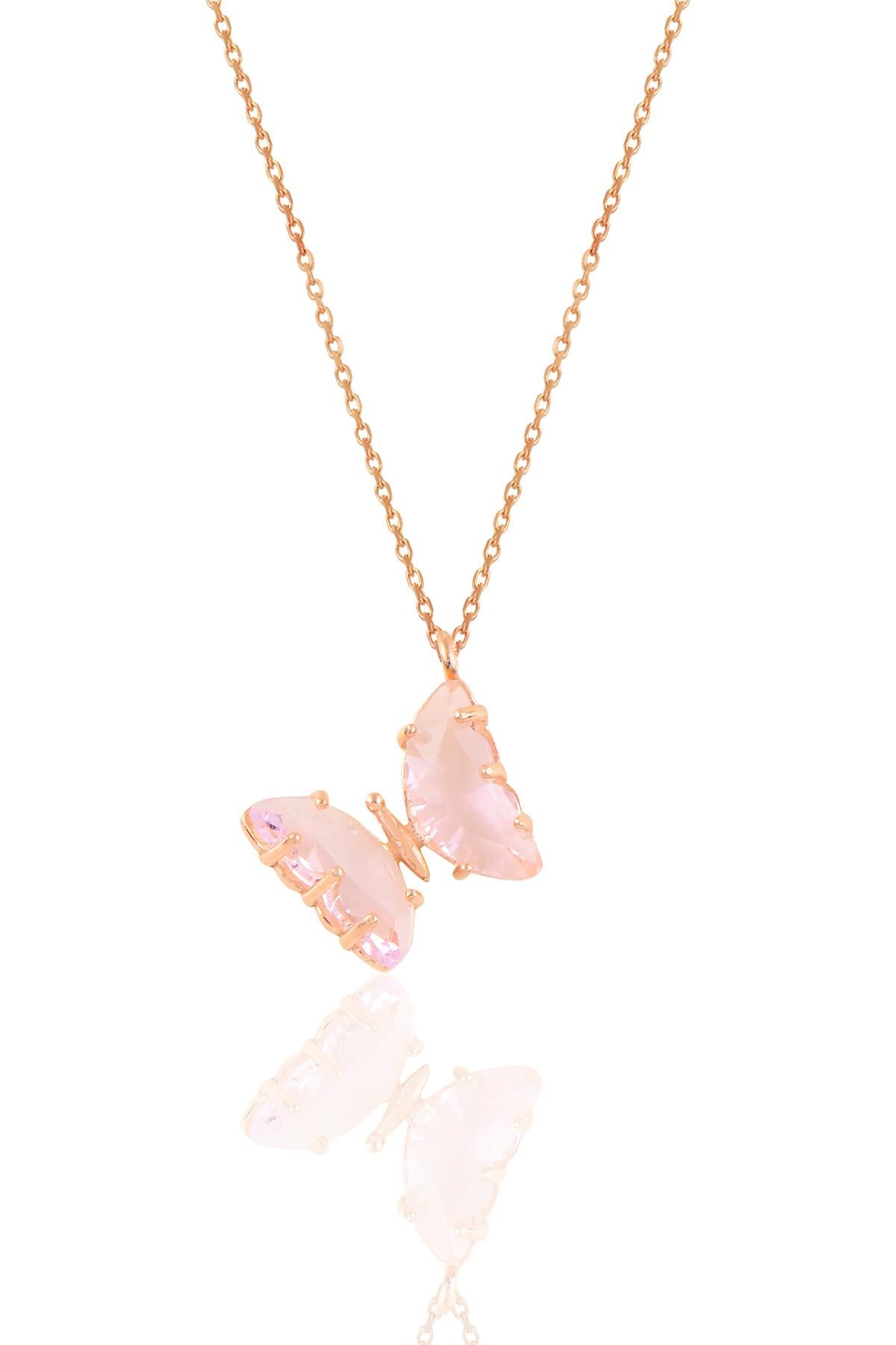 Gümüş rose pembe zirkon taşlı tasarım kelebek kolye SGTL10932PEMBE