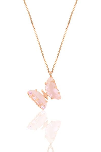 Gümüş rose pembe zirkon taşlı tasarım kelebek kolye SGTL10932PEMBE