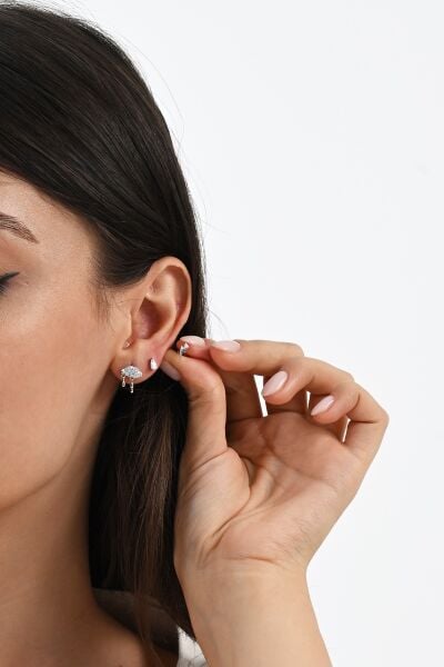 Gümüş rodyumlu zirkon taşlı bulut,damla ve şimşekten oluşan yağmur kombin küpe SGTL13033RODAJ