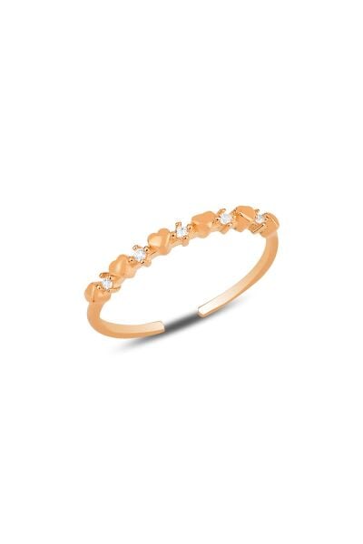 Gümüş rose zirkon taşlı minik kalpler ayarlamalı yüzük SGTL12174ROSE