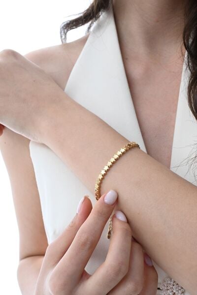 Gümüş altın yaldızlı modern görünümlü kayan yıldızlar bileklik SGTL12856GOLD
