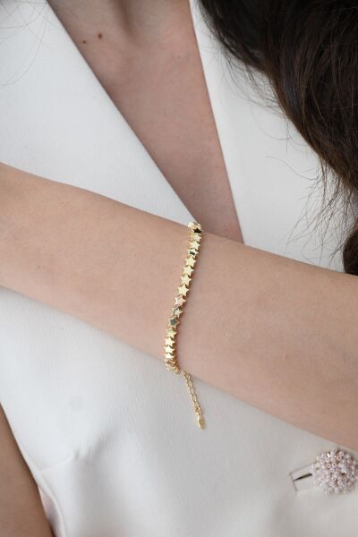Gümüş altın yaldızlı modern görünümlü kayan yıldızlar bileklik SGTL12856GOLD