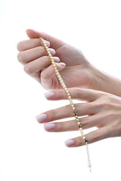 Gümüş altın yaldızlı modern görünümlü kayan yıldızlar bileklik SGTL12856GOLD