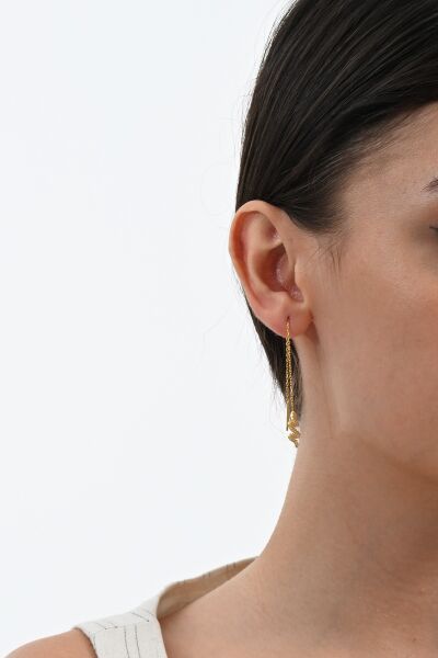 Gümüş altın yaldızlı zirkon taşlı yılan figürlü zincir küpe SGTL13034GOLD