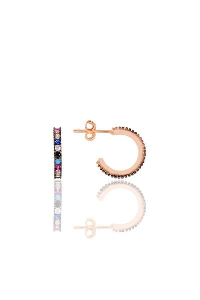 Gümüş rose renkli taşlı 13 mm tamtur halka küpe SGTL10693RNK