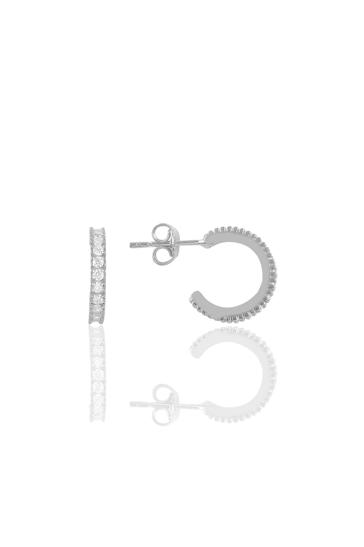 Gümüş rodyumlu zirkon taşlı  13 mm tamtur halka küpe SGTL10693RODAJ