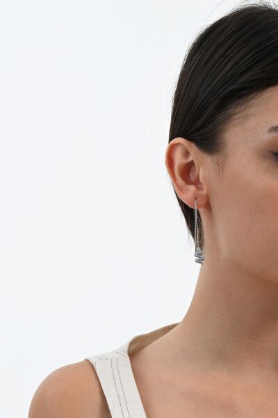 Gümüş rodyumlu zirkon taşlı yılan figürlü zincir küpe SGTL13034RODAJ