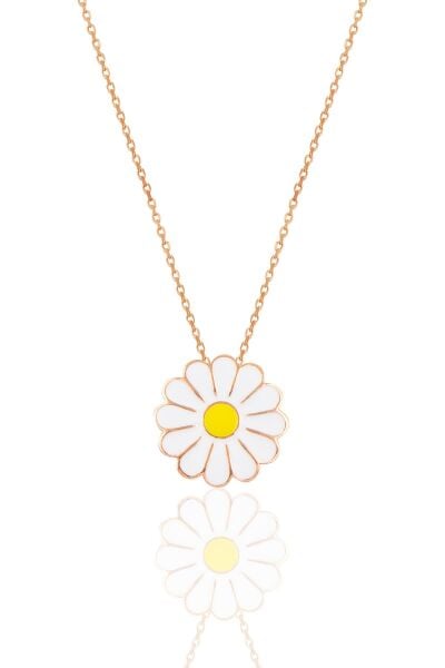 Gümüş rose mineli papatya kolye SGTL10933ROSE