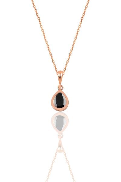 Gümüş rose onix taşlı damla modeli kolye SGTL12077SIYAH
