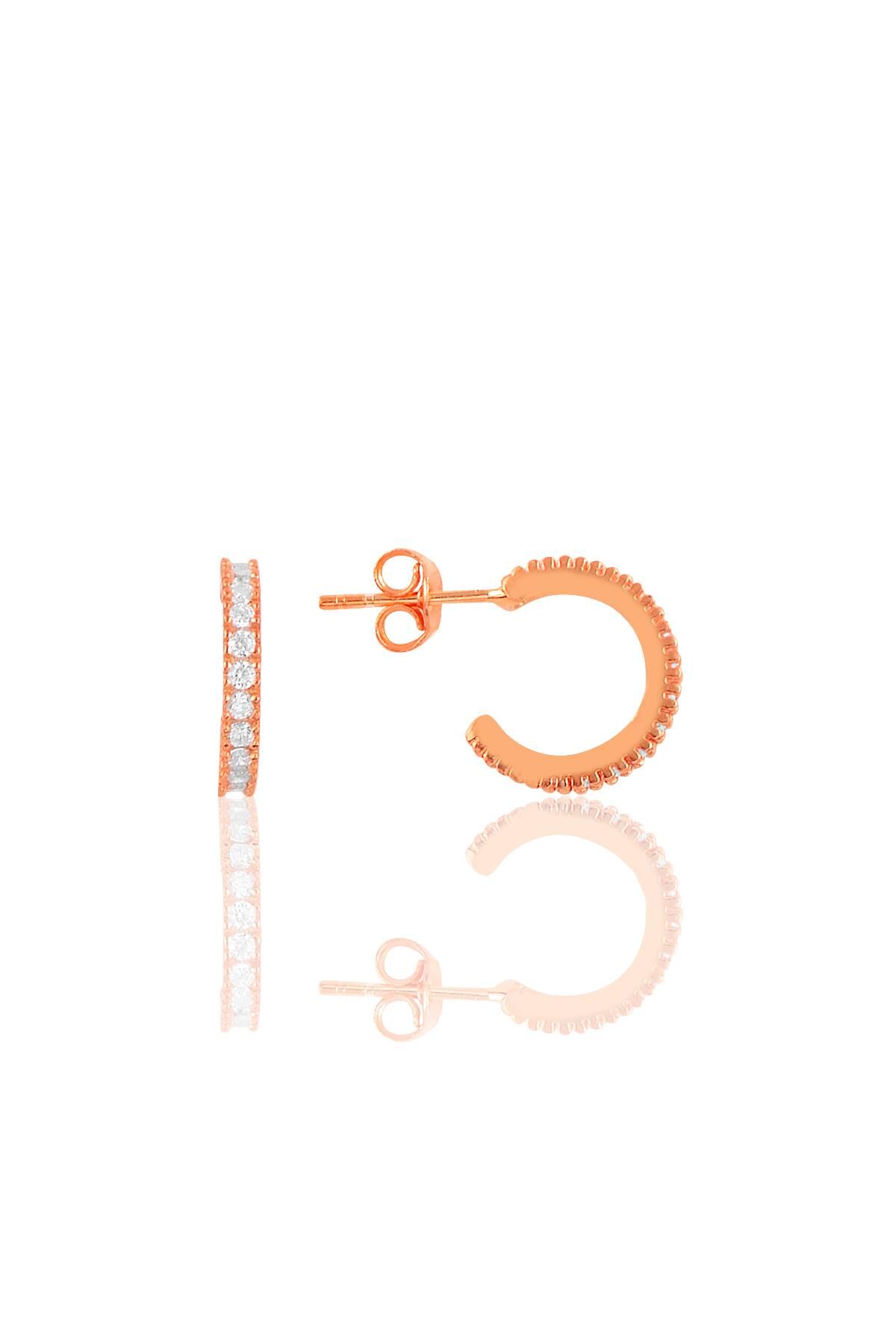 Gümüş rose  zirkon taşlı 13 mm tamtur halka küpe SGTL10693ROSE
