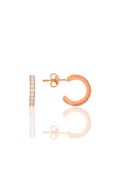 Gümüş rose  zirkon taşlı 13 mm tamtur halka küpe SGTL10693ROSE