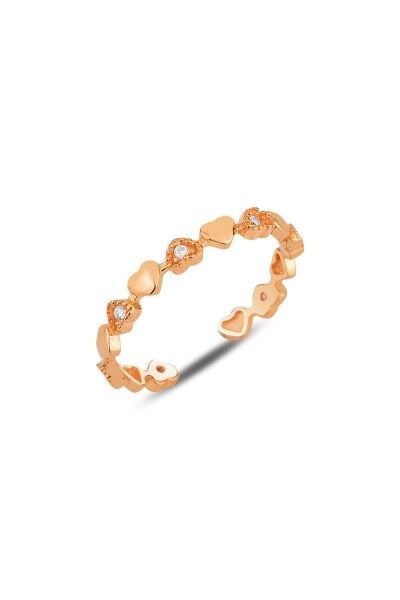Gümüş rose zirkon taşlı birleşen kalpler ayarlamalı yüzük SGTL12173ROSE