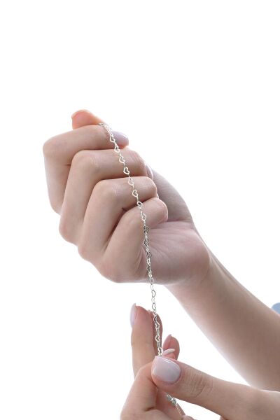 Gümüş rodyumlu tasarım birbirine bağlı kalpler zincir bileklik SGTL12857RODAJ