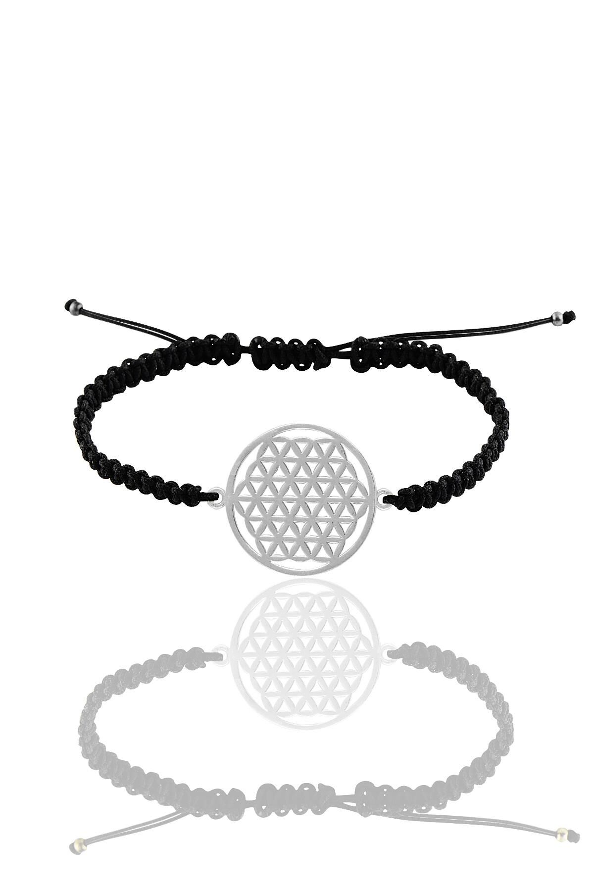 Gümüş rodyumlu yaşam çiçeği örgülü bileklik  SGTL11159RODAJ