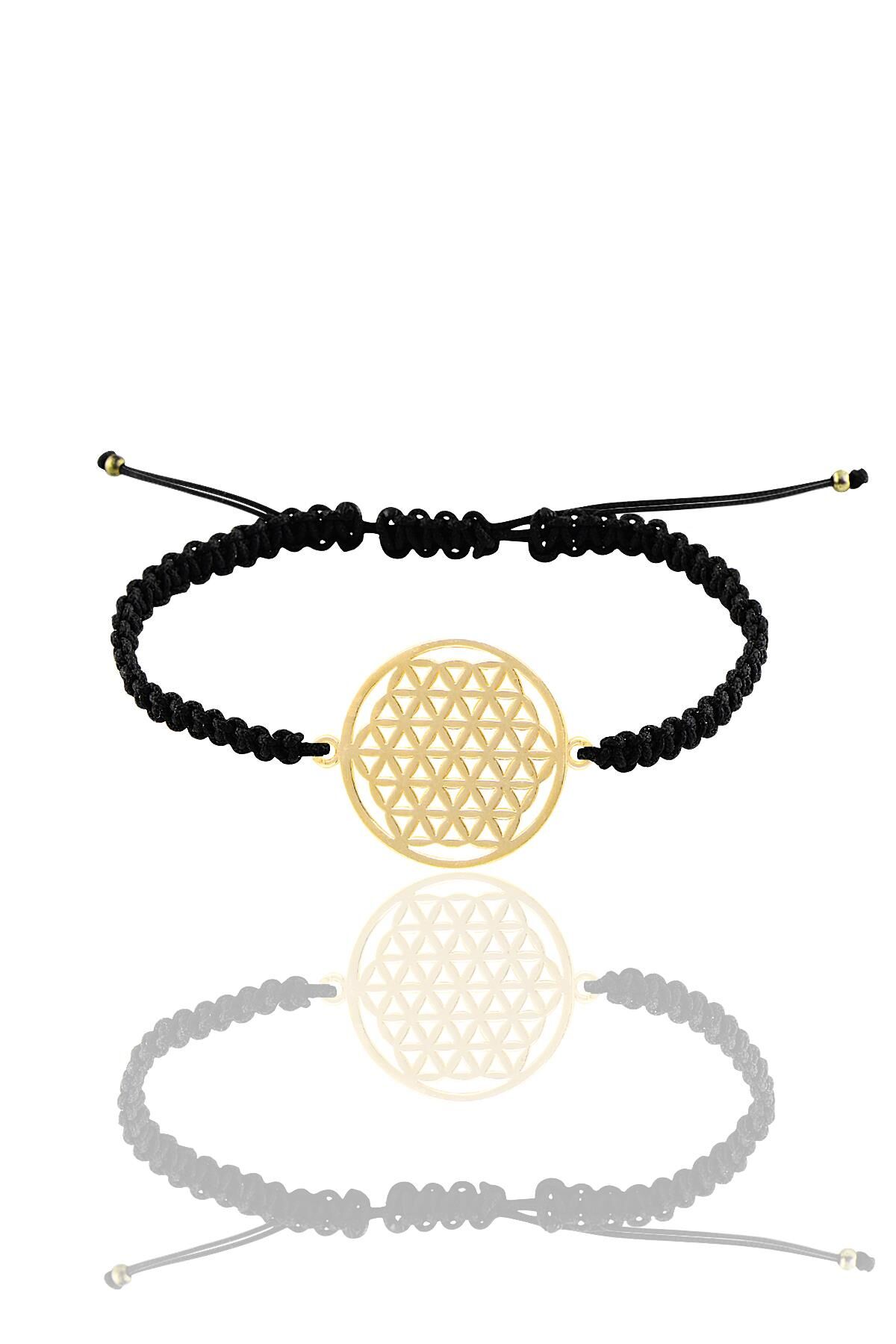 Gümüş altın yaldızlı yaşam çiçeği örgülü bileklik  SGTL11159GOLD