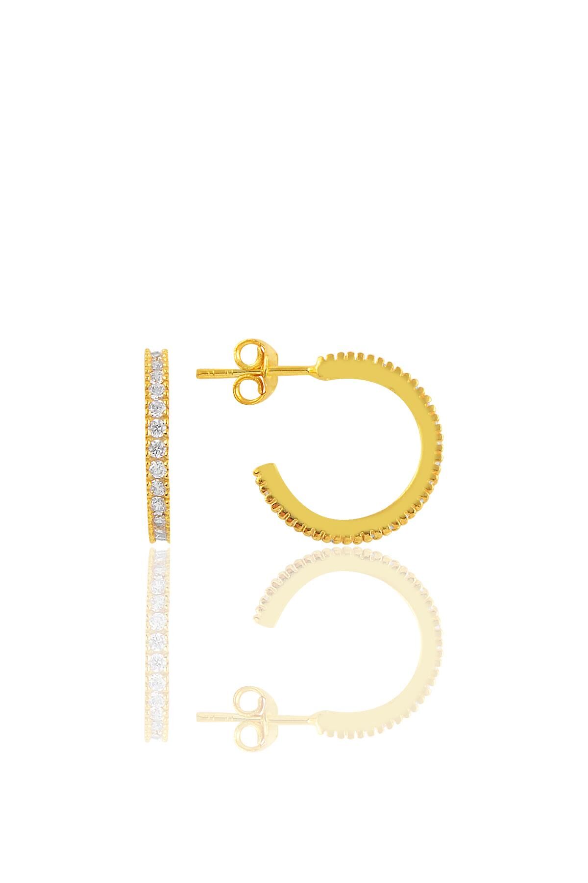 Gümüş altın yaldızlı zirkon taşlı 16 mm tamtur halka küpe SGTL10694GOLD