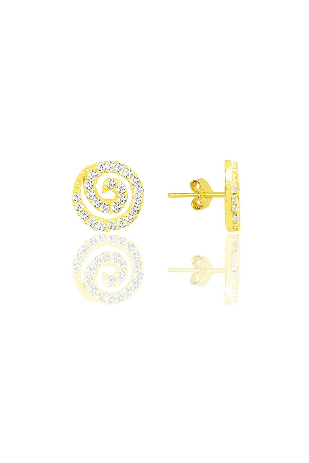 Gümüş altın yaldızlı zirkon taşlı helezon küpe SGTL12217GOLD