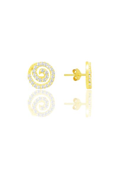 Gümüş altın yaldızlı zirkon taşlı helezon küpe SGTL12217GOLD