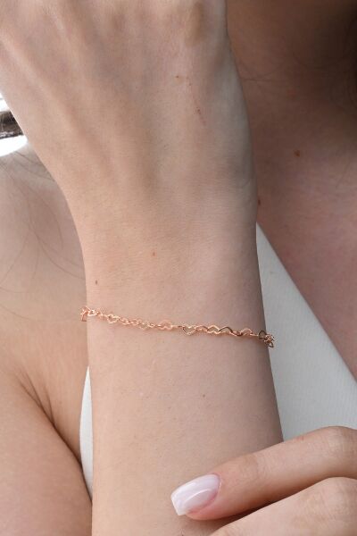 Gümüş rose tasarım birbirine bağlı kalpler zincir bileklik SGTL12857ROSE