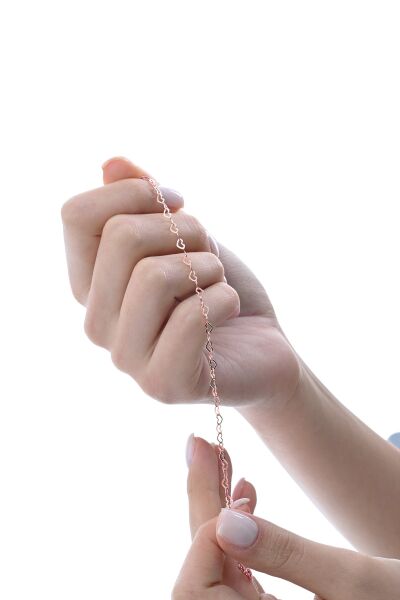 Gümüş rose tasarım birbirine bağlı kalpler zincir bileklik SGTL12857ROSE