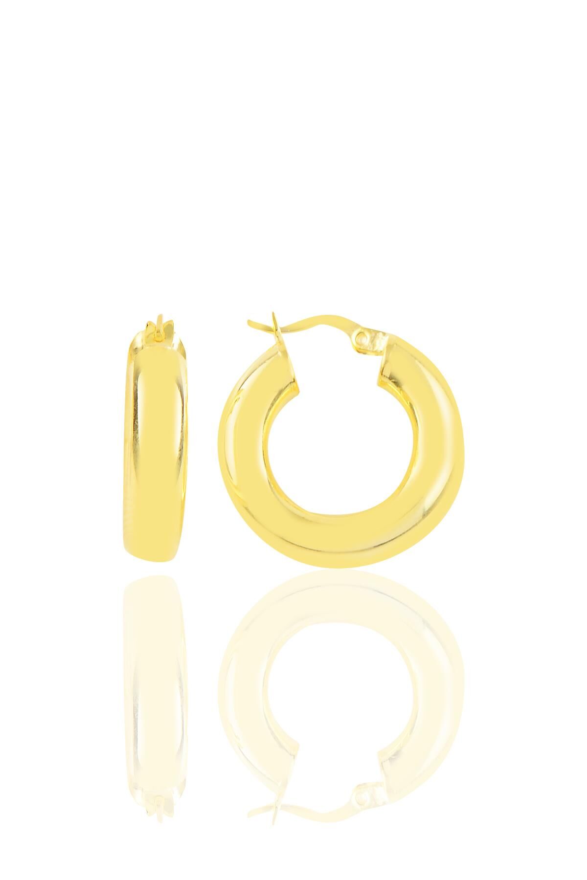 Gümüş altın yaldızlı 5 mm kalınlığında 21 mm büyüklüğünde kalın gümüş halka küpe SGTL10935GOLD