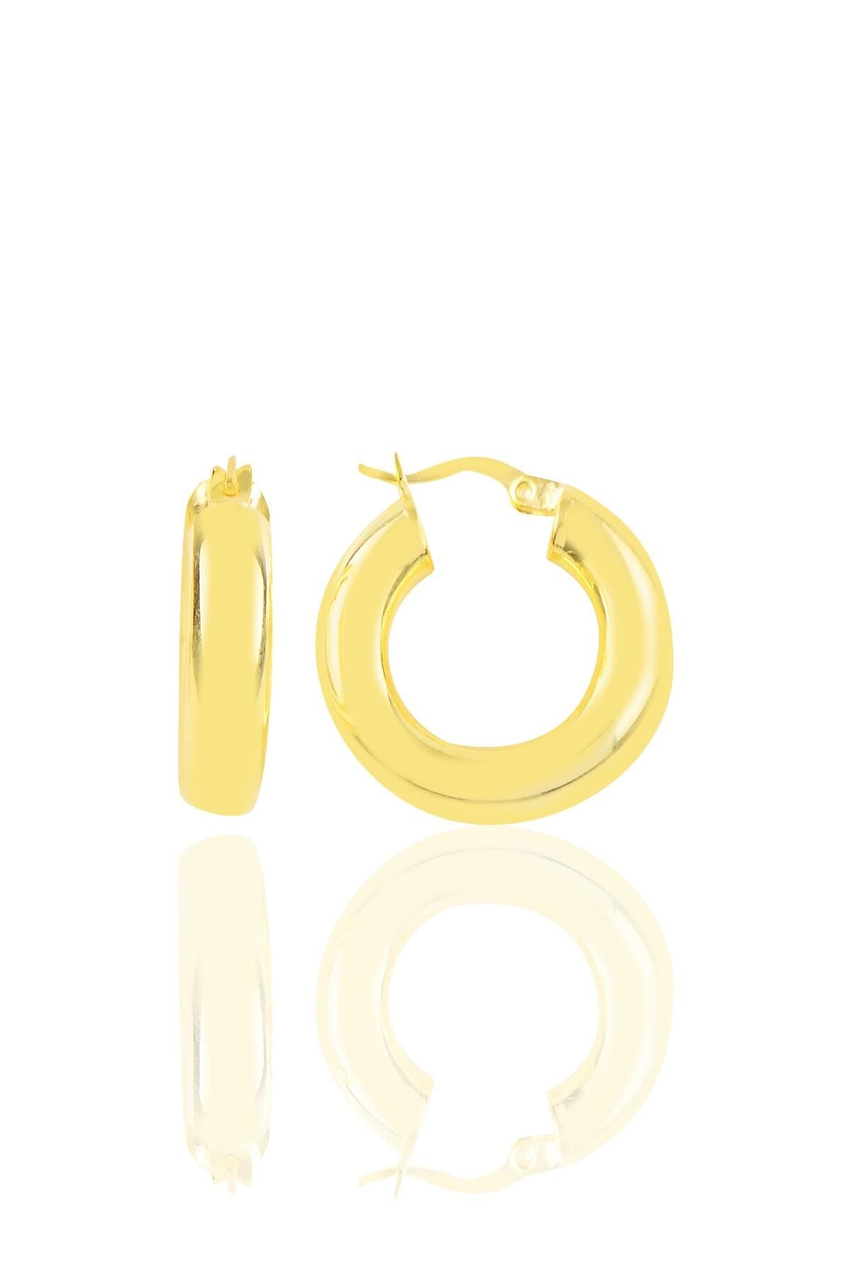 Gümüş altın yaldızlı 5 mm kalınlığında 21 mm büyüklüğünde kalın gümüş halka küpe SGTL10935GOLD