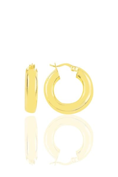 Gümüş altın yaldızlı 5 mm kalınlığında 21 mm büyüklüğünde kalın gümüş halka küpe SGTL10935GOLD