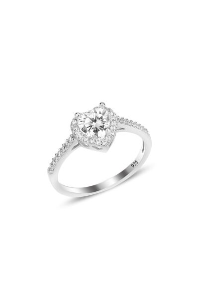 Gümüş rodyumlu zirkon taşlı pırlanta montürlü Kalp modeli yüzük SGTL12081BEYAZ