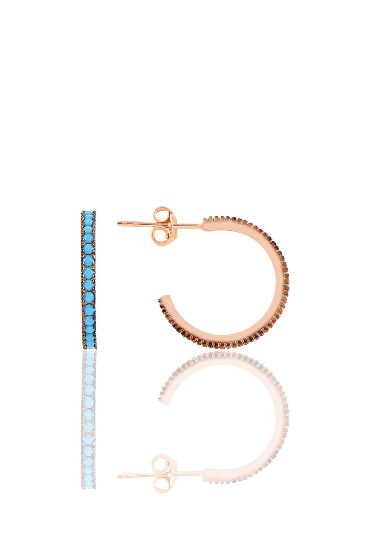 Gümüş rose turkuaz taşlı 16 mm tamtur halka küpe SGTL10694MAV