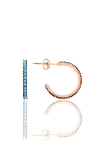 Gümüş rose turkuaz taşlı 16 mm tamtur halka küpe SGTL10694MAV