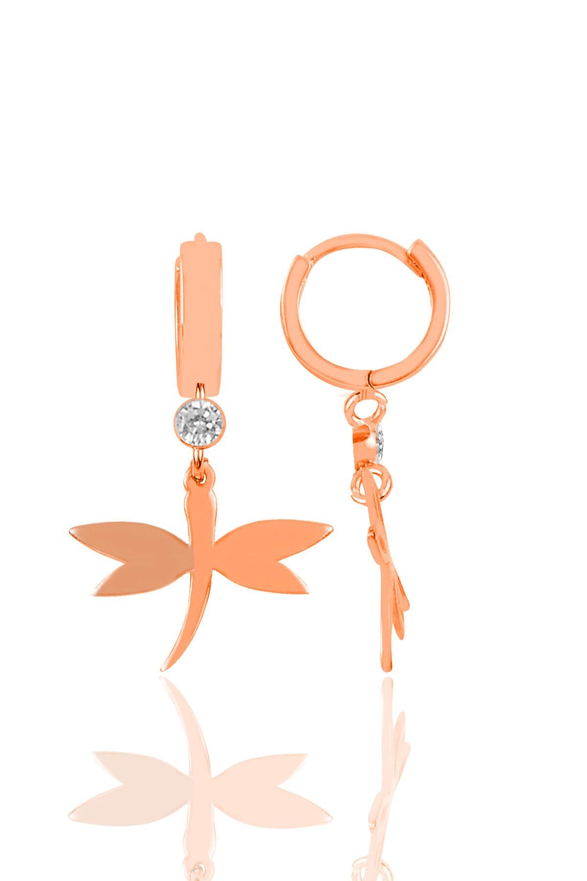 Gümüş rose zirkon taşlı yusufçuk küpe SGTL11158ROSE