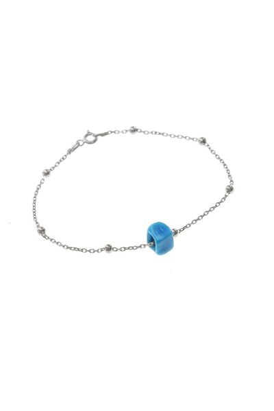 Gümüş turkuaz taşlı top top bileklik SGTL8518-RODAJ
