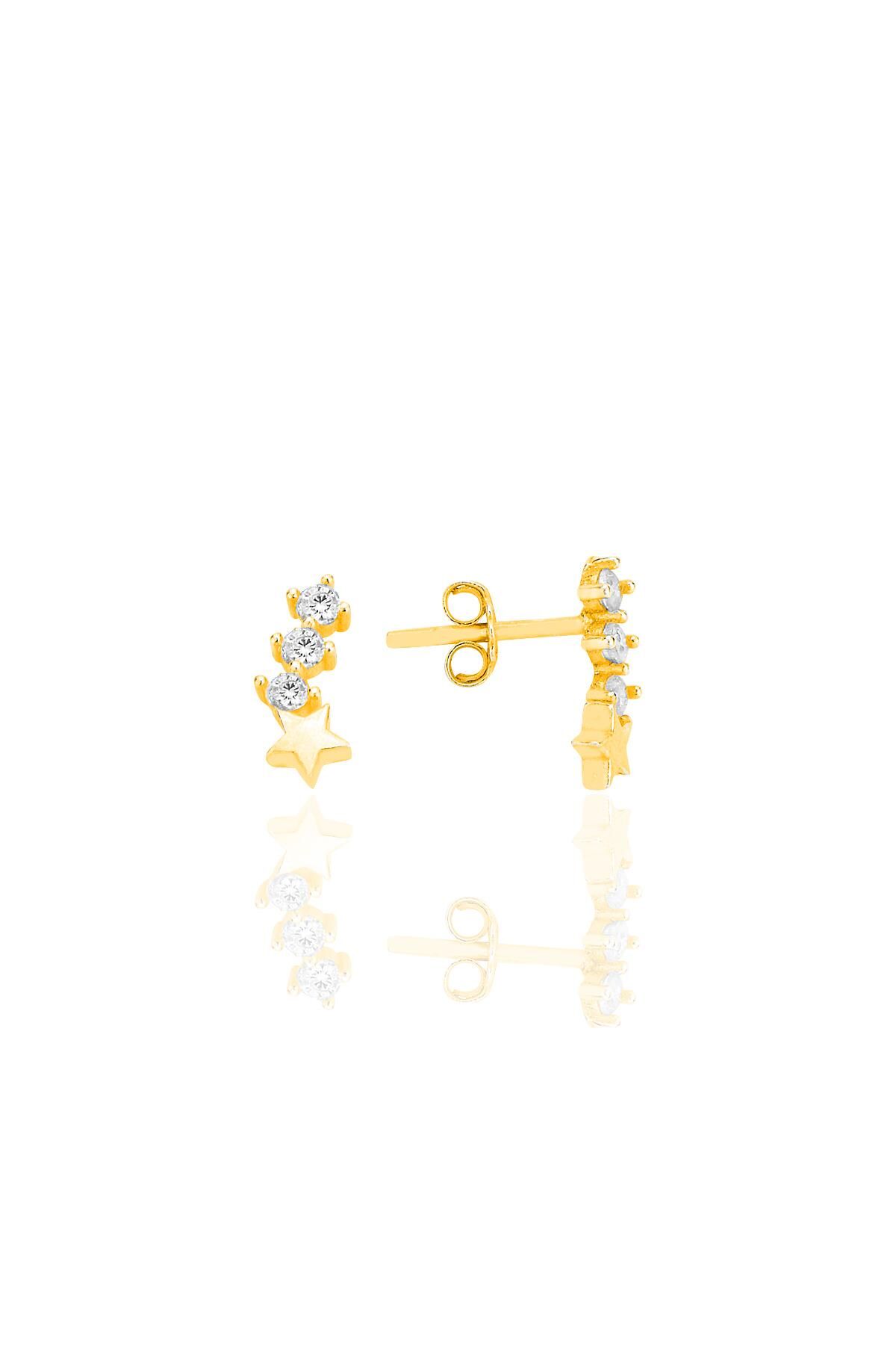 Gümüş altın yaldızlı zirkon taşlı kuyruklu yıldız küpe SGTL12551GOLD