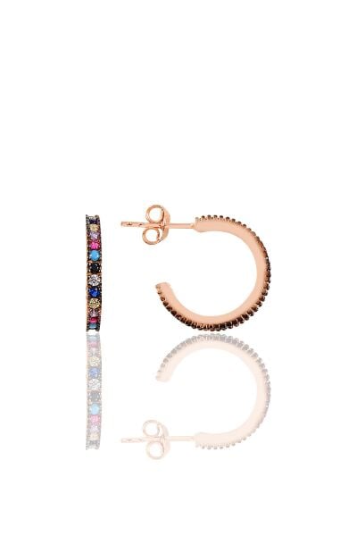 Gümüş rose renkli taşlı 16 mm tamtur halka küpe SGTL10694RNK