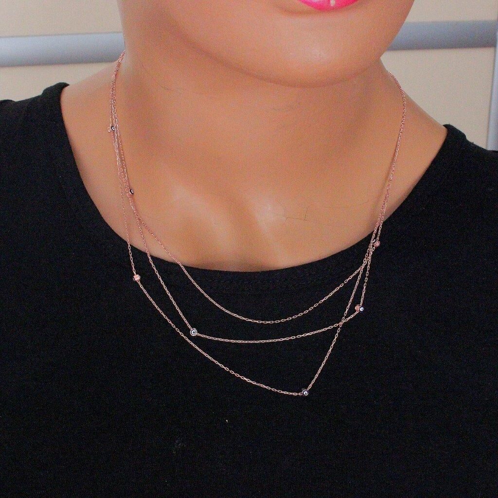 göz mineli üç zincirli kolye SGTL4527