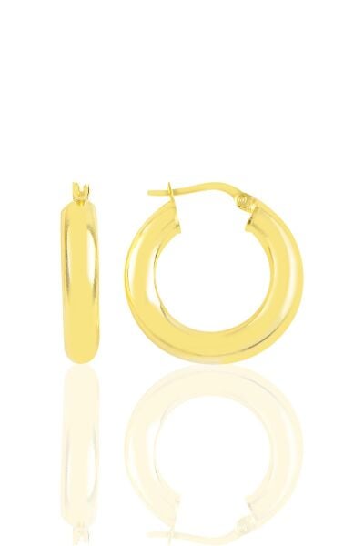 Gümüş altın yaldızlı 5 mm kalınlığında 25 mm büyüklüğünde kalın gümüş halka küpe SGTL10936GOLD