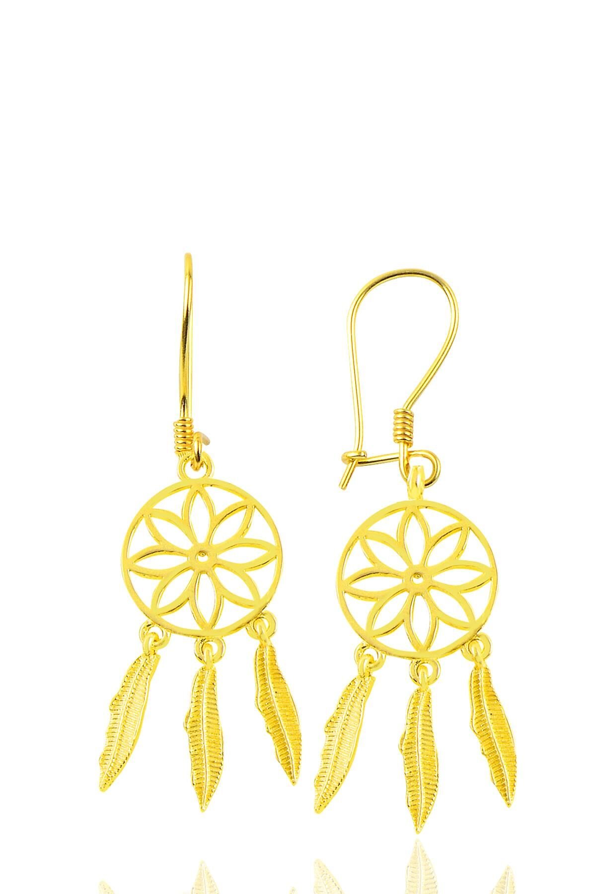 Gümüş Altın Yaldızlı Düş Kapanı Sallantılı Küpe SGTL12215GOLD