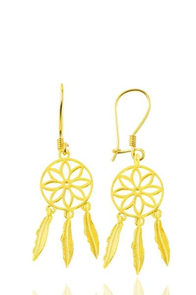 Gümüş Altın Yaldızlı Düş Kapanı Sallantılı Küpe SGTL12215GOLD