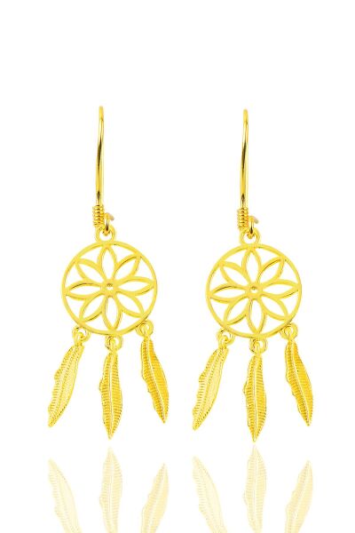 Gümüş Altın Yaldızlı Düş Kapanı Sallantılı Küpe SGTL12215GOLD