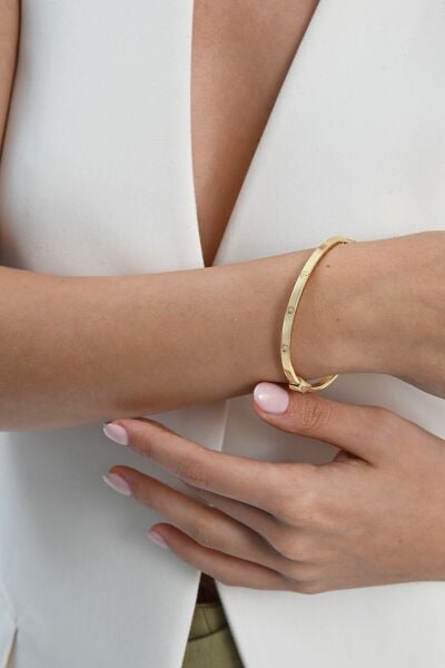 925 ayar Gümüş altın yaldızlı çivi deseni bilezik SGTL13039GOLD