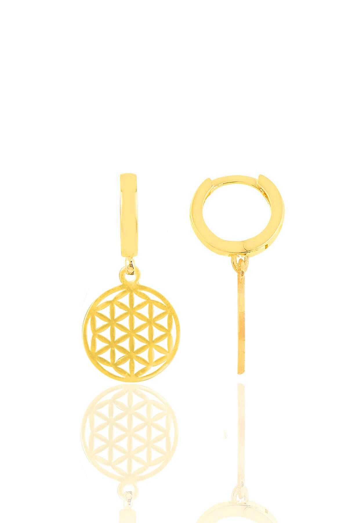 Gümüş altın yaldızlı yaşam çiçeği küpe SGTL11157GOLD