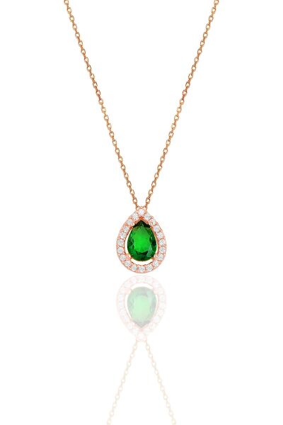 Gümüş rose kök zümrüt taşlı damla modeli ikili set SGTL11516YESIL