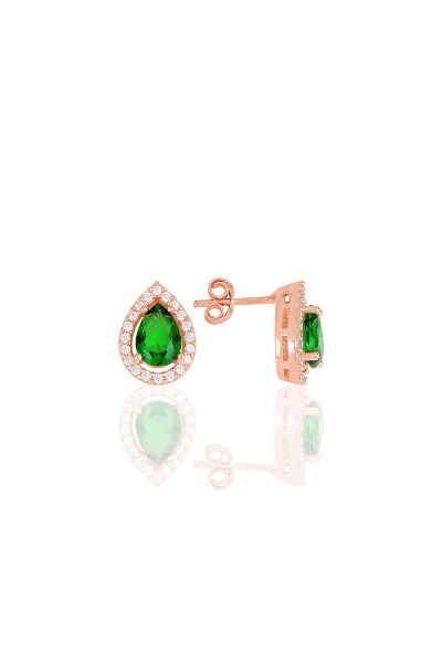 Gümüş rose kök zümrüt taşlı damla modeli ikili set SGTL11516YESIL