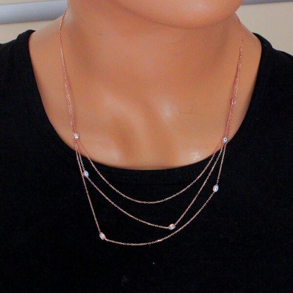 göz mineli üç zincirli kolye SGTL4529