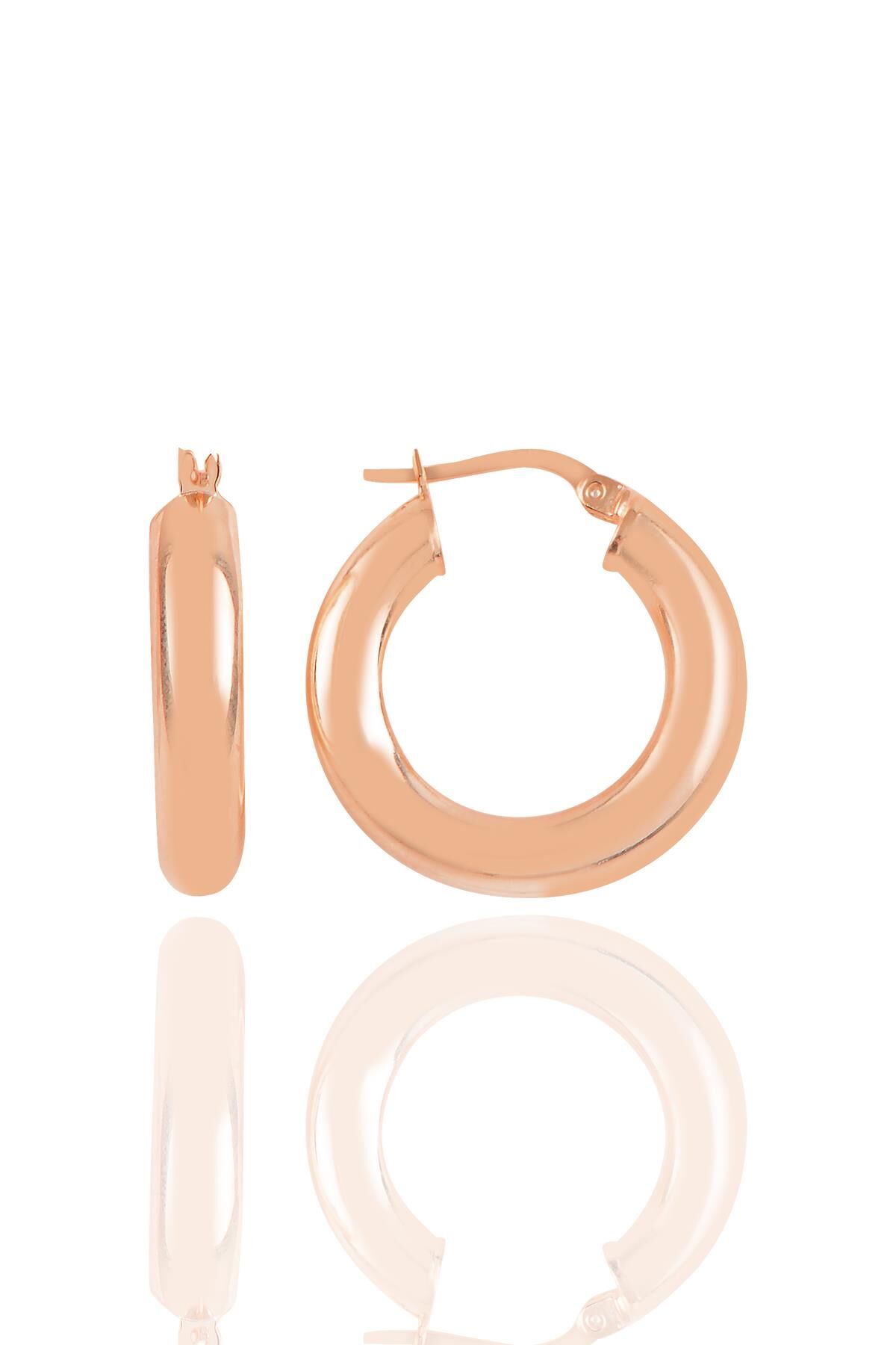 Gümüş rose 5 mm kalınlığında 25 mm büyüklüğünde kalın gümüş halka küpe SGTL10936ROSE